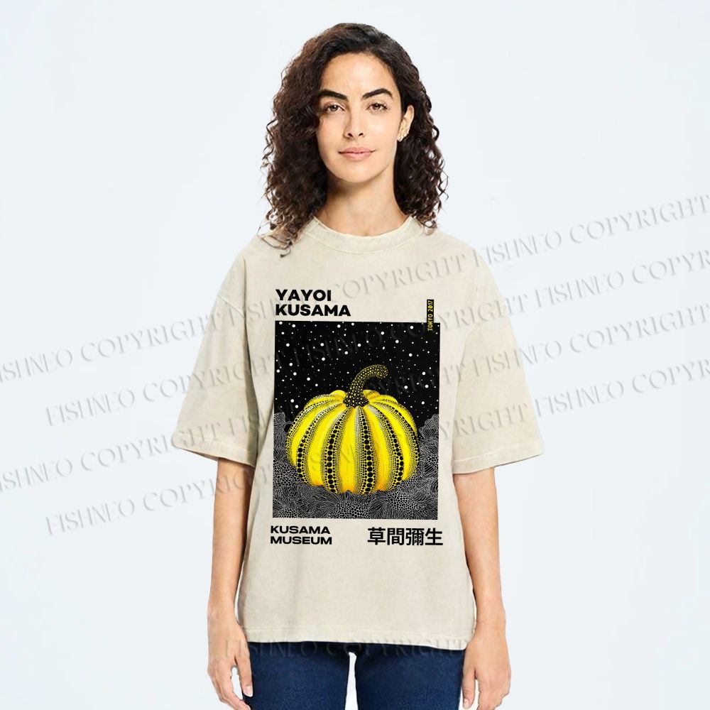 Unisex Yayoi Kusama Pumpkin Printed Washed Tee