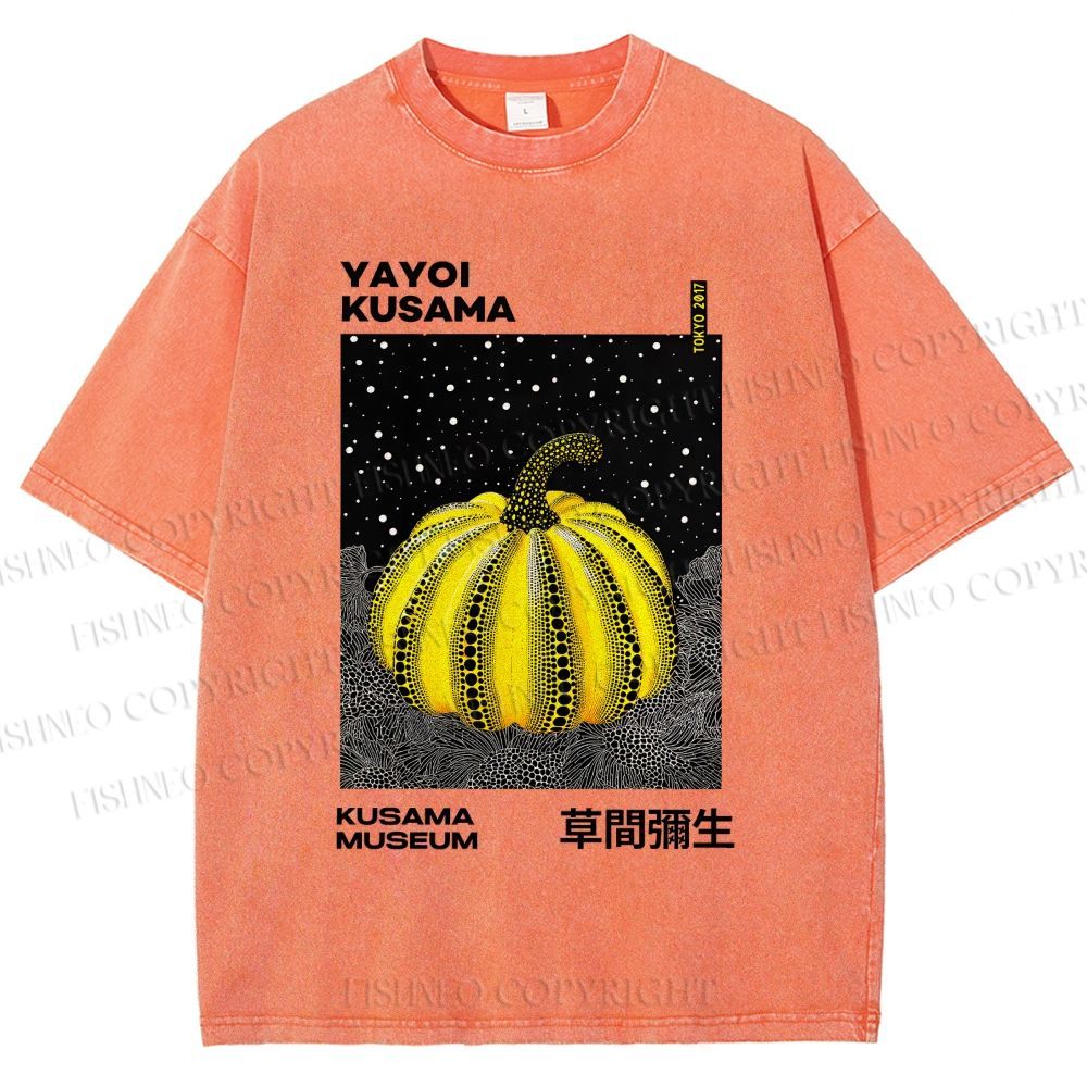 Unisex Yayoi Kusama Pumpkin Printed Washed Tee