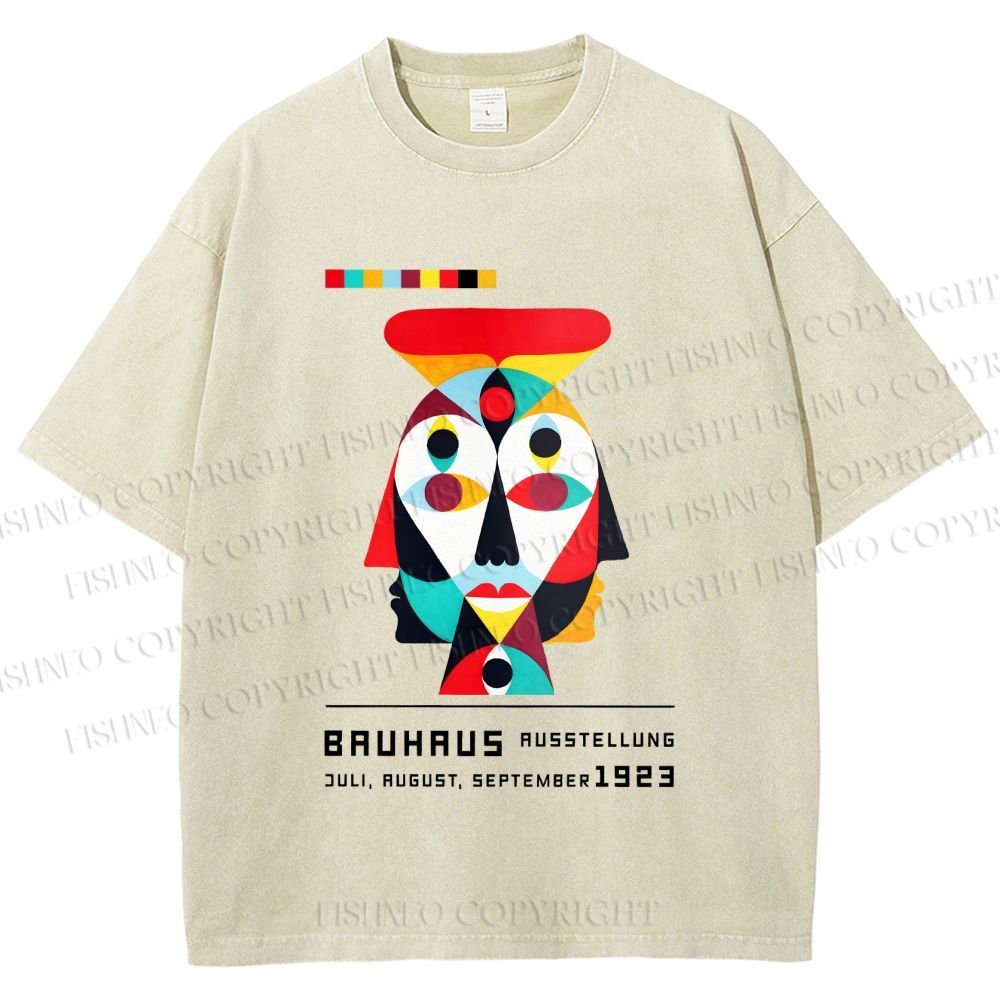 Unisex Bauhaus Geometric Artistic Face Printed Washed Tee