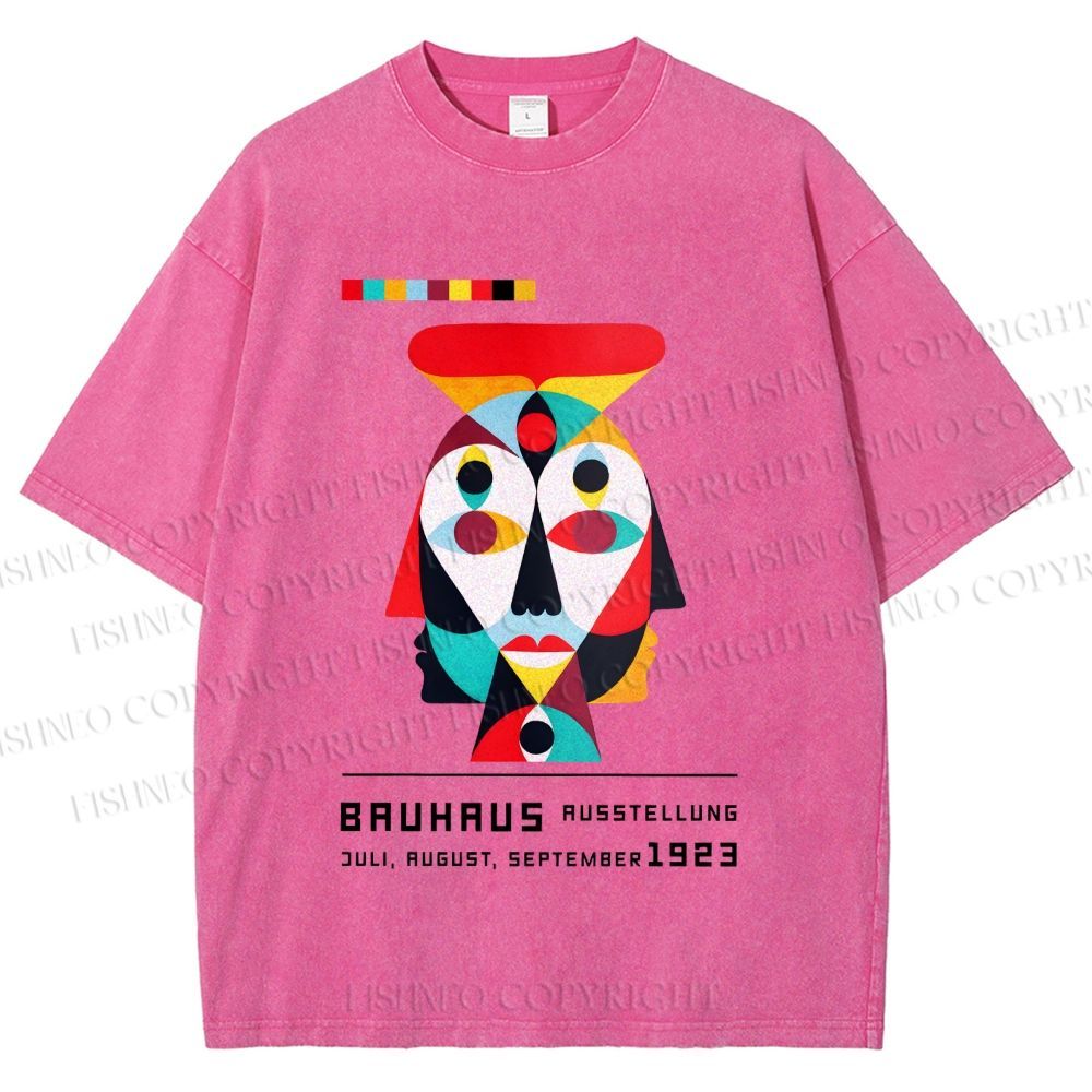 Unisex Bauhaus Geometric Artistic Face Printed Washed Tee