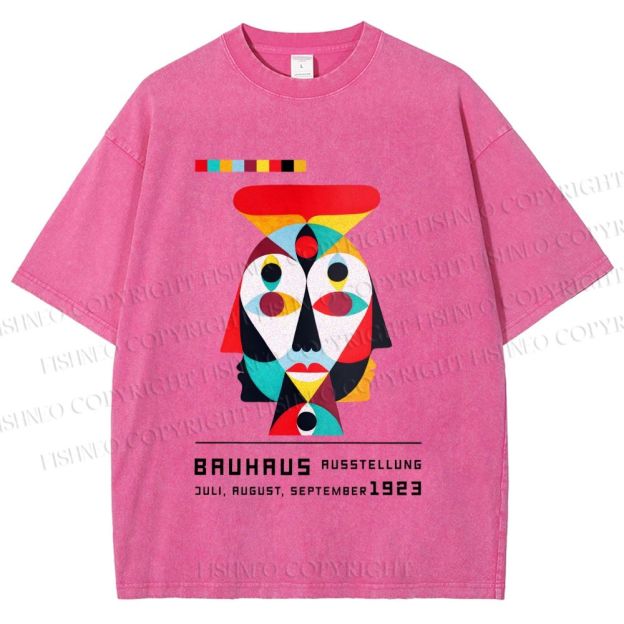 Unisex Bauhaus Geometric Artistic Face Printed Washed Tee