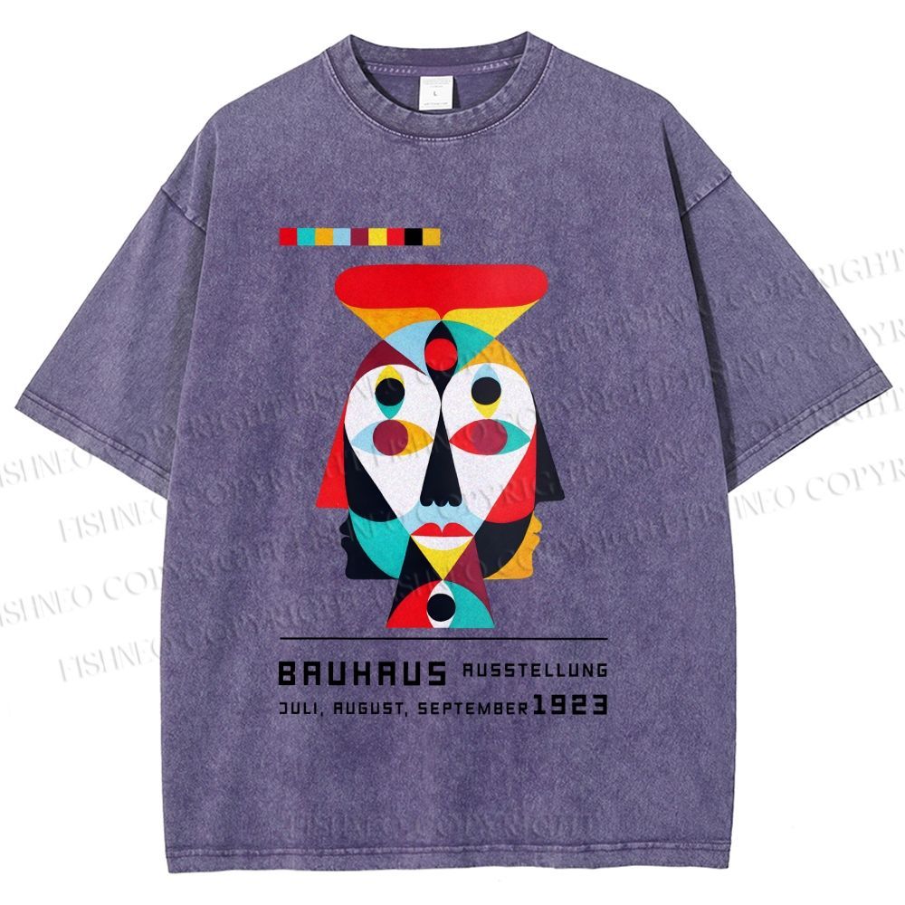 Unisex Bauhaus Geometric Artistic Face Printed Washed Tee