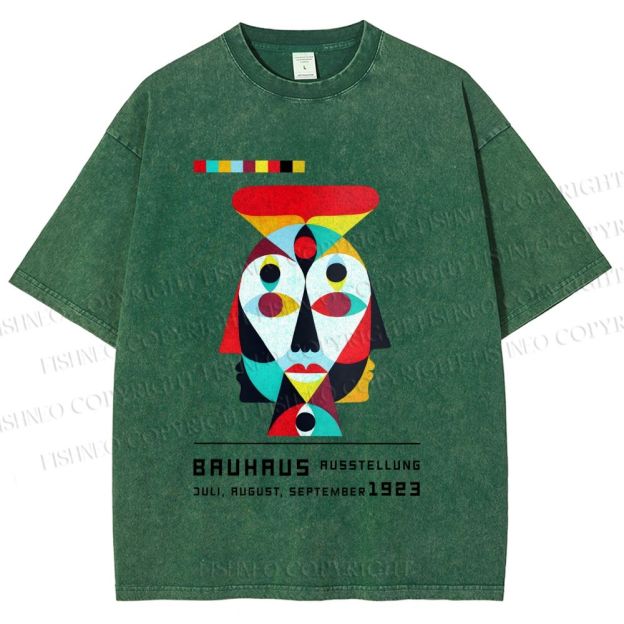 Unisex Bauhaus Geometric Artistic Face Printed Washed Tee