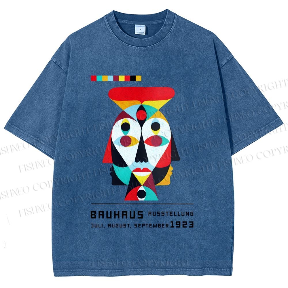 Unisex Bauhaus Geometric Artistic Face Printed Washed Tee