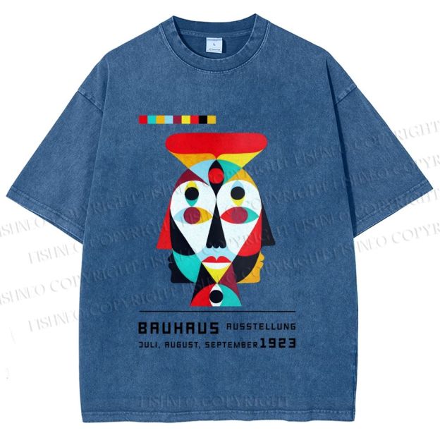 Unisex Bauhaus Geometric Artistic Face Printed Washed Tee