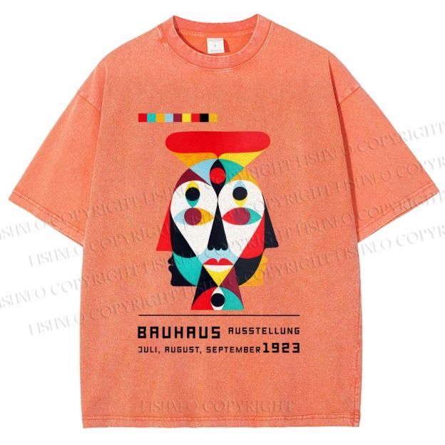 Unisex Bauhaus Geometric Artistic Face Printed Washed Tee