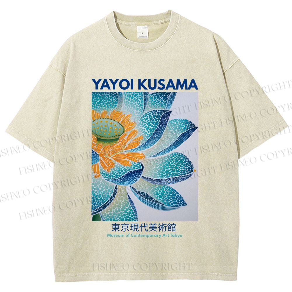 Unisex Yayoi Kusama Blue Lotus Printed Washed Tee