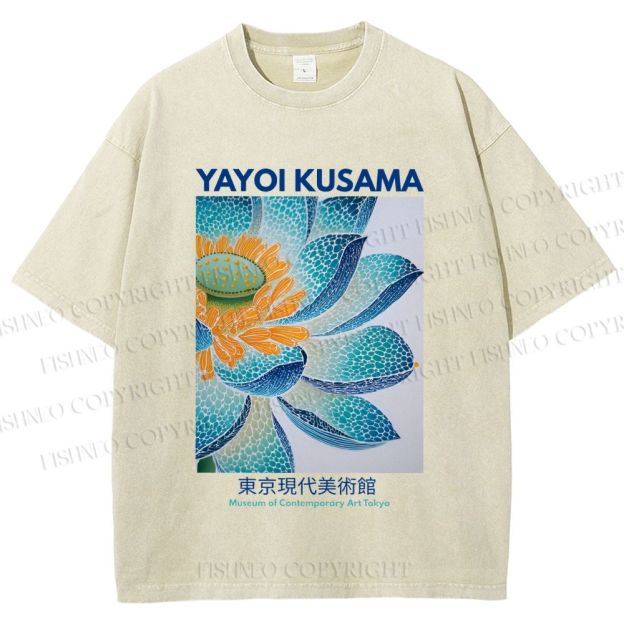 Unisex Yayoi Kusama Blue Lotus Printed Washed Tee