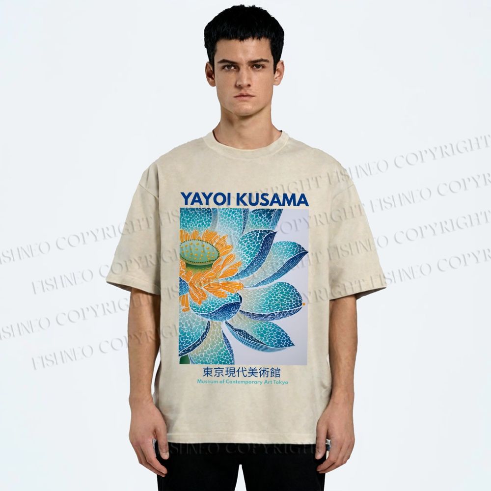 Unisex Yayoi Kusama Blue Lotus Printed Washed Tee
