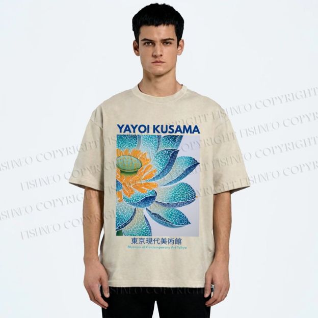 Unisex Yayoi Kusama Blue Lotus Printed Washed Tee