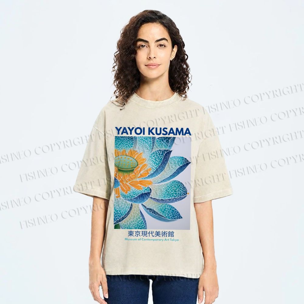 Unisex Yayoi Kusama Blue Lotus Printed Washed Tee
