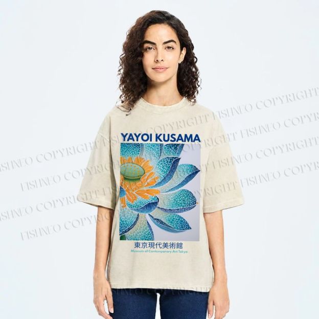 Unisex Yayoi Kusama Blue Lotus Printed Washed Tee