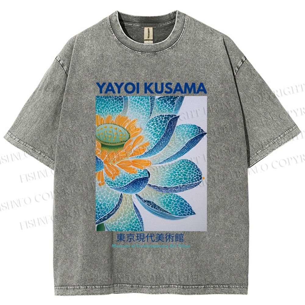 Unisex Yayoi Kusama Blue Lotus Printed Washed Tee