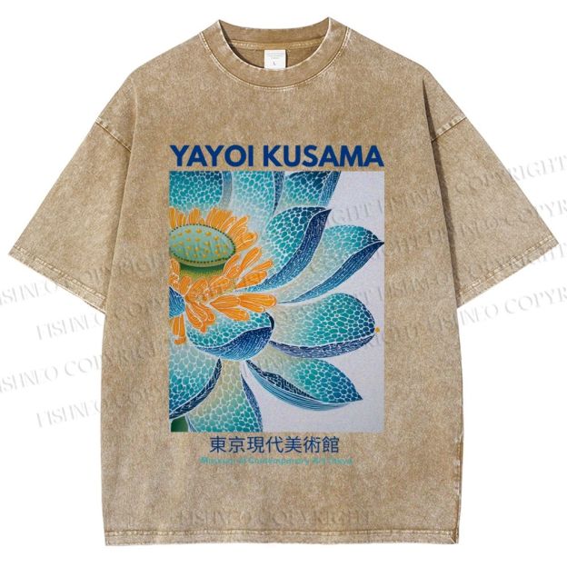 Unisex Yayoi Kusama Blue Lotus Printed Washed Tee