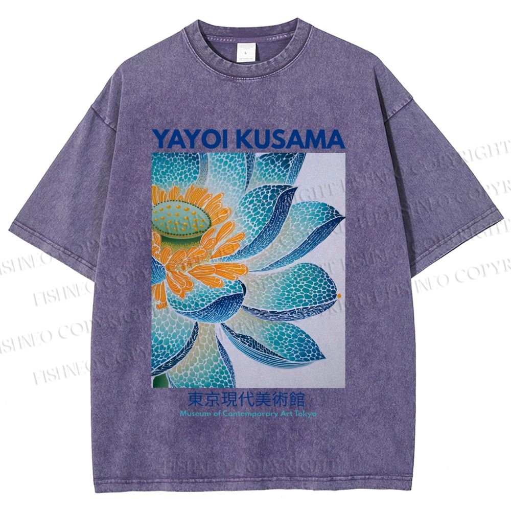 Unisex Yayoi Kusama Blue Lotus Printed Washed Tee