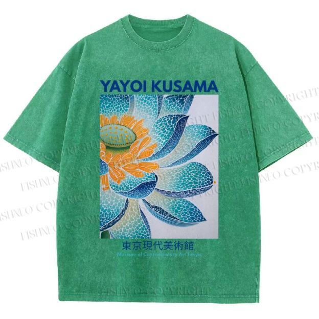Unisex Yayoi Kusama Blue Lotus Printed Washed Tee