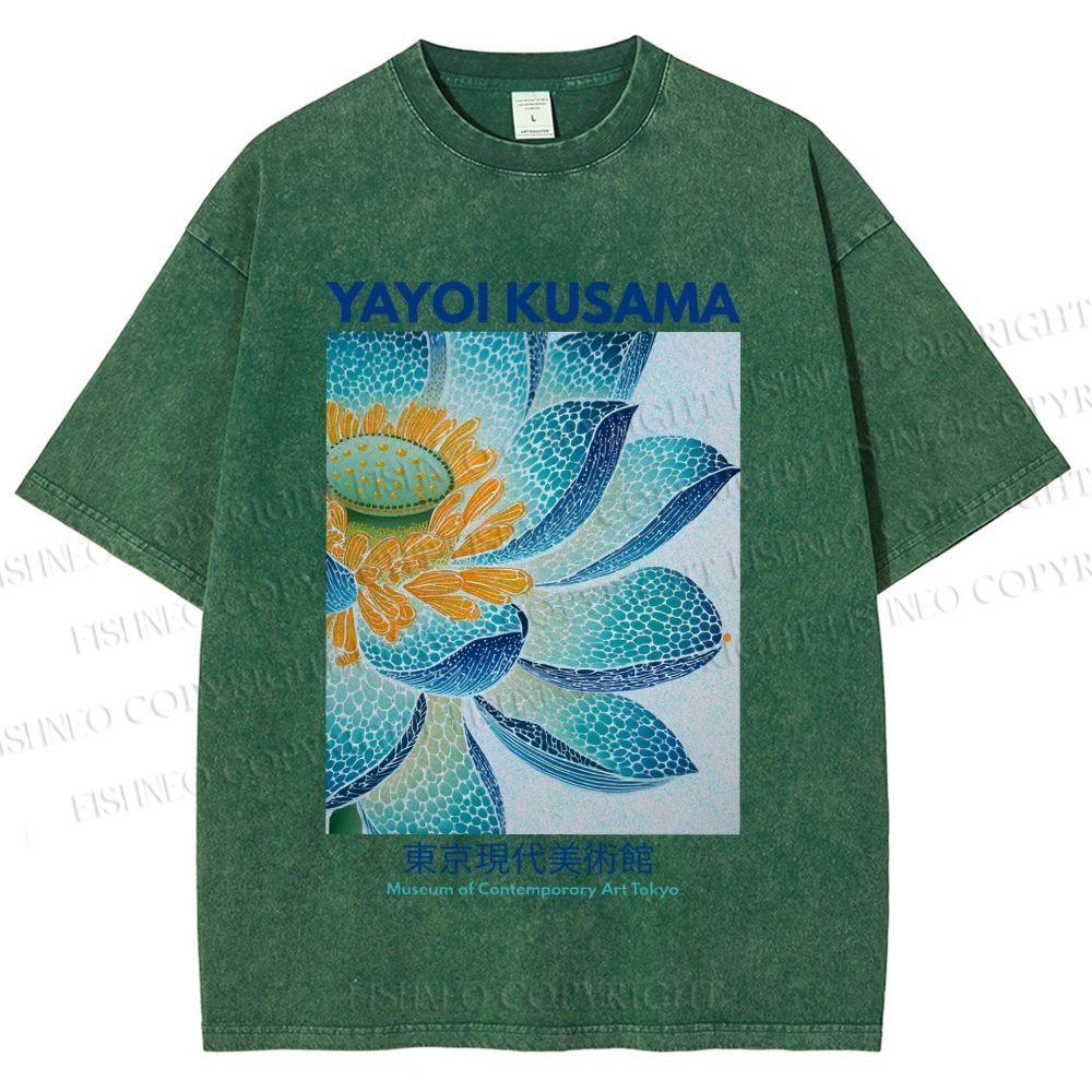 Unisex Yayoi Kusama Blue Lotus Printed Washed Tee