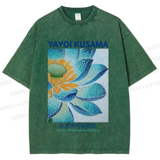 Unisex Yayoi Kusama Blue Lotus Printed Washed Tee