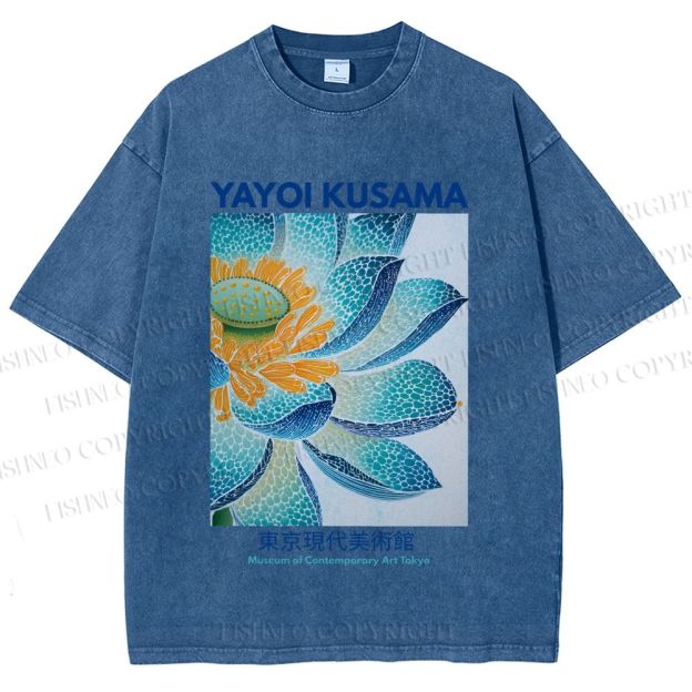 Unisex Yayoi Kusama Blue Lotus Printed Washed Tee