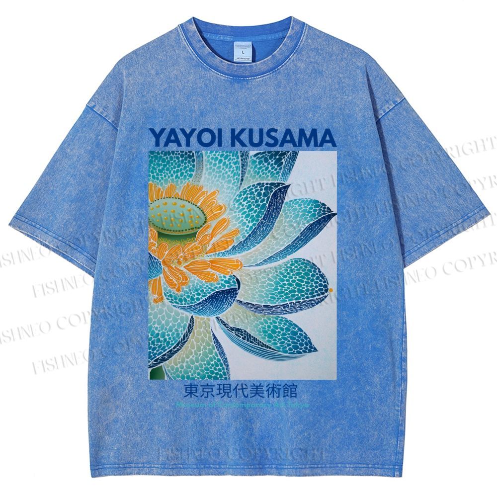 Unisex Yayoi Kusama Blue Lotus Printed Washed Tee