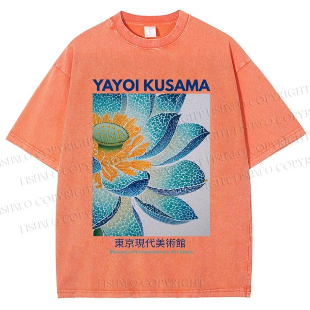 Unisex Yayoi Kusama Blue Lotus Printed Washed Tee