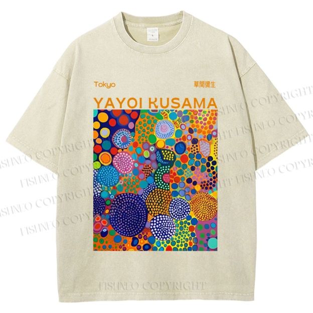 Unisex Yayoi Kusama Multicolor Dots Printed Washed Tee