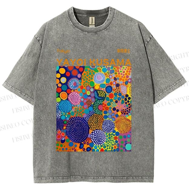 Unisex Yayoi Kusama Multicolor Dots Printed Washed Tee