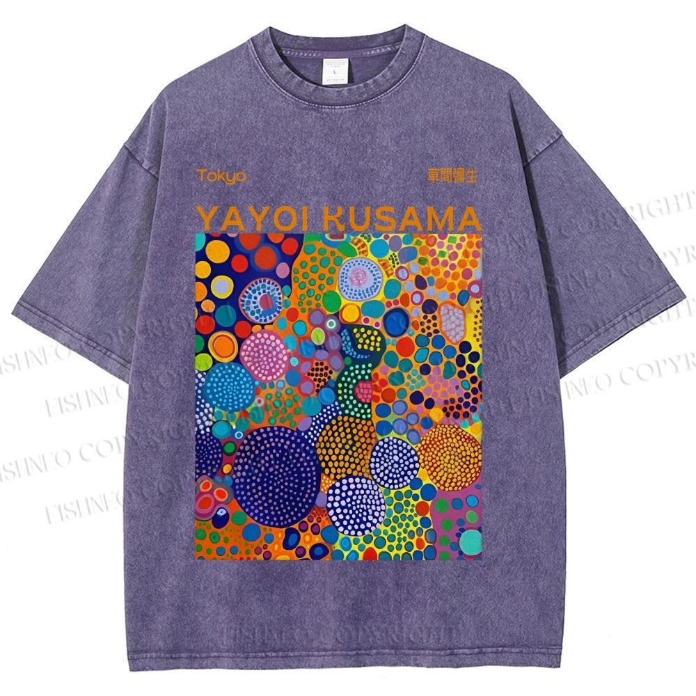 Unisex Yayoi Kusama Multicolor Dots Printed Washed Tee