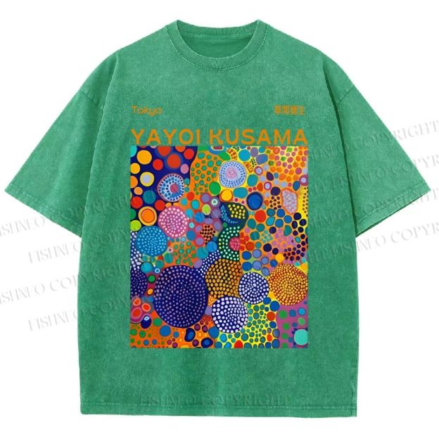 Unisex Yayoi Kusama Multicolor Dots Printed Washed Tee