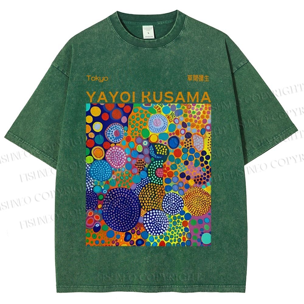 Unisex Yayoi Kusama Multicolor Dots Printed Washed Tee