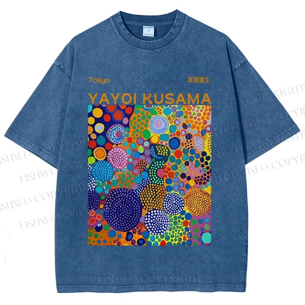 Unisex Yayoi Kusama Multicolor Dots Printed Washed Tee