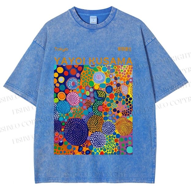 Unisex Yayoi Kusama Multicolor Dots Printed Washed Tee