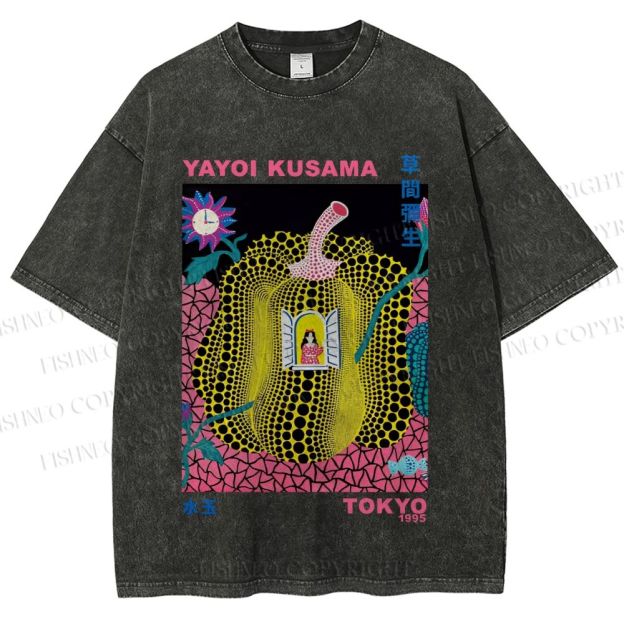 Unisex Yayoi Kusama Pumpkin Printed Washed Tee