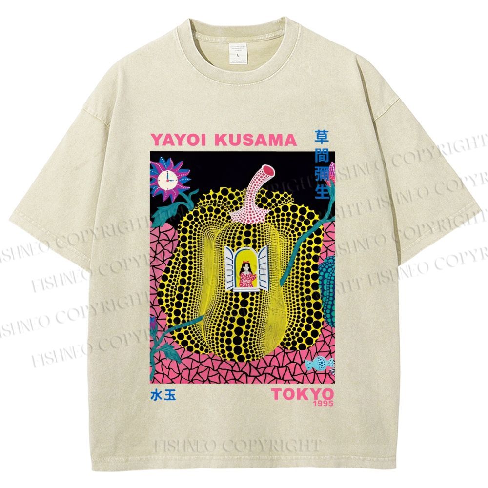 Unisex Yayoi Kusama Pumpkin Printed Washed Tee