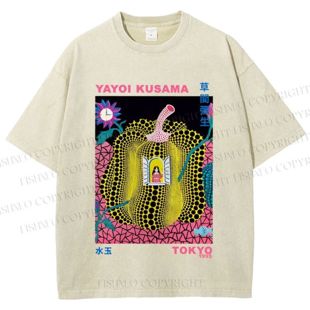 Unisex Yayoi Kusama Pumpkin Printed Washed Tee