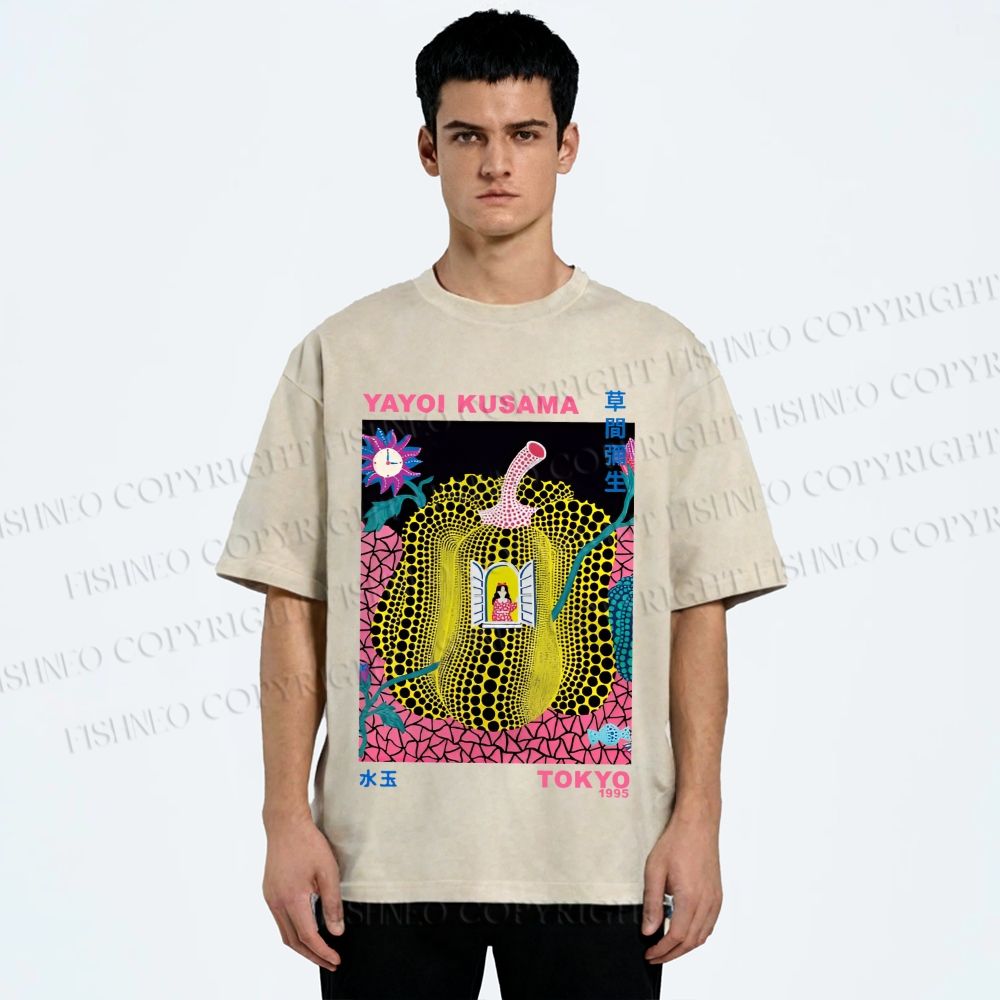 Unisex Yayoi Kusama Pumpkin Printed Washed Tee