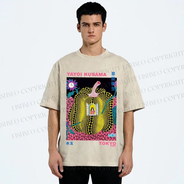 Unisex Yayoi Kusama Pumpkin Printed Washed Tee