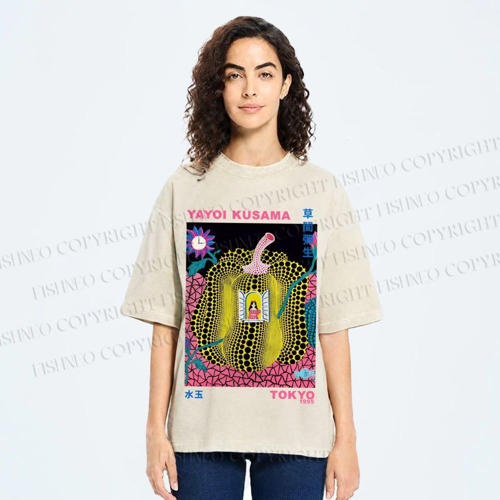 Unisex Yayoi Kusama Pumpkin Printed Washed Tee