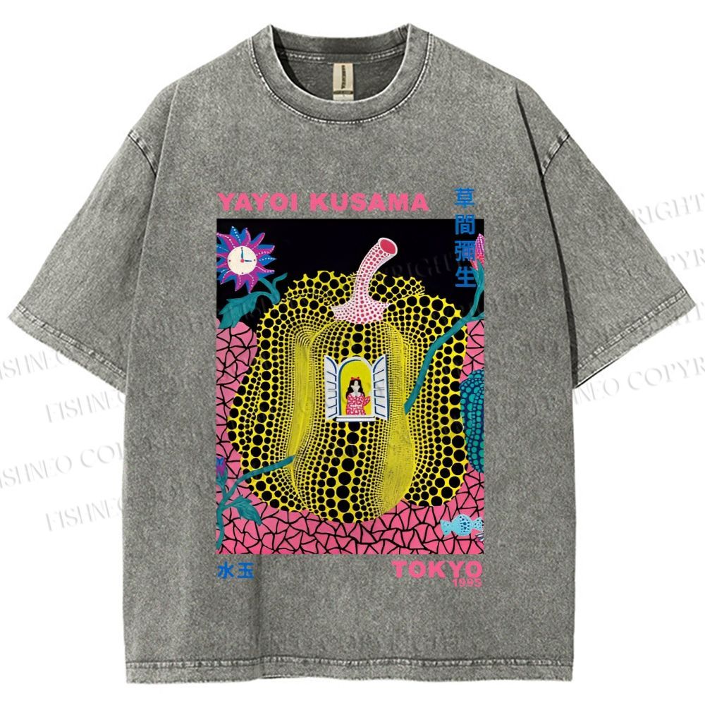 Unisex Yayoi Kusama Pumpkin Printed Washed Tee