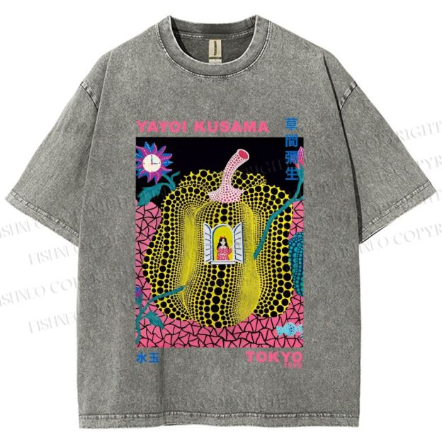Unisex Yayoi Kusama Pumpkin Printed Washed Tee