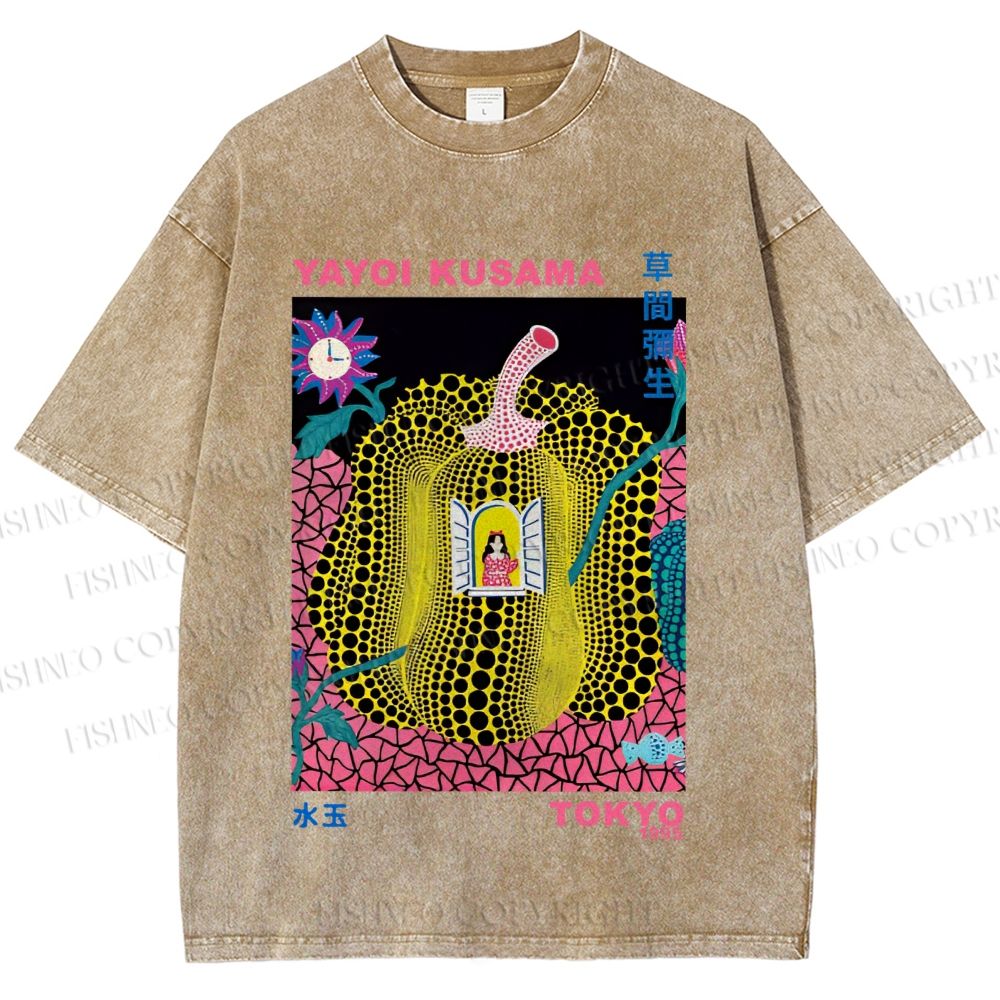 Unisex Yayoi Kusama Pumpkin Printed Washed Tee
