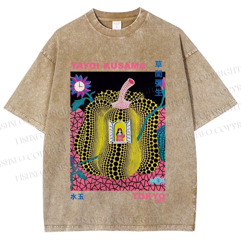 Unisex Yayoi Kusama Pumpkin Printed Washed Tee