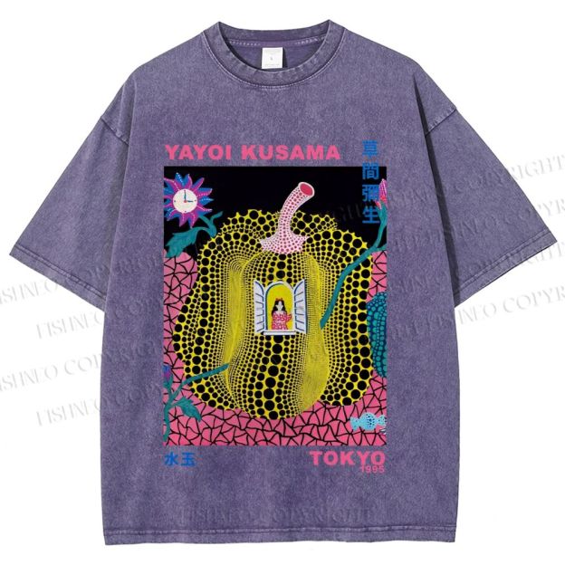 Unisex Yayoi Kusama Pumpkin Printed Washed Tee