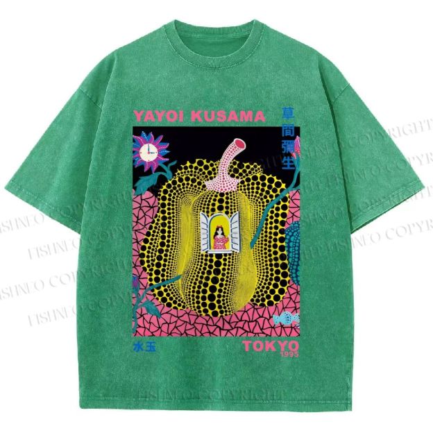 Unisex Yayoi Kusama Pumpkin Printed Washed Tee