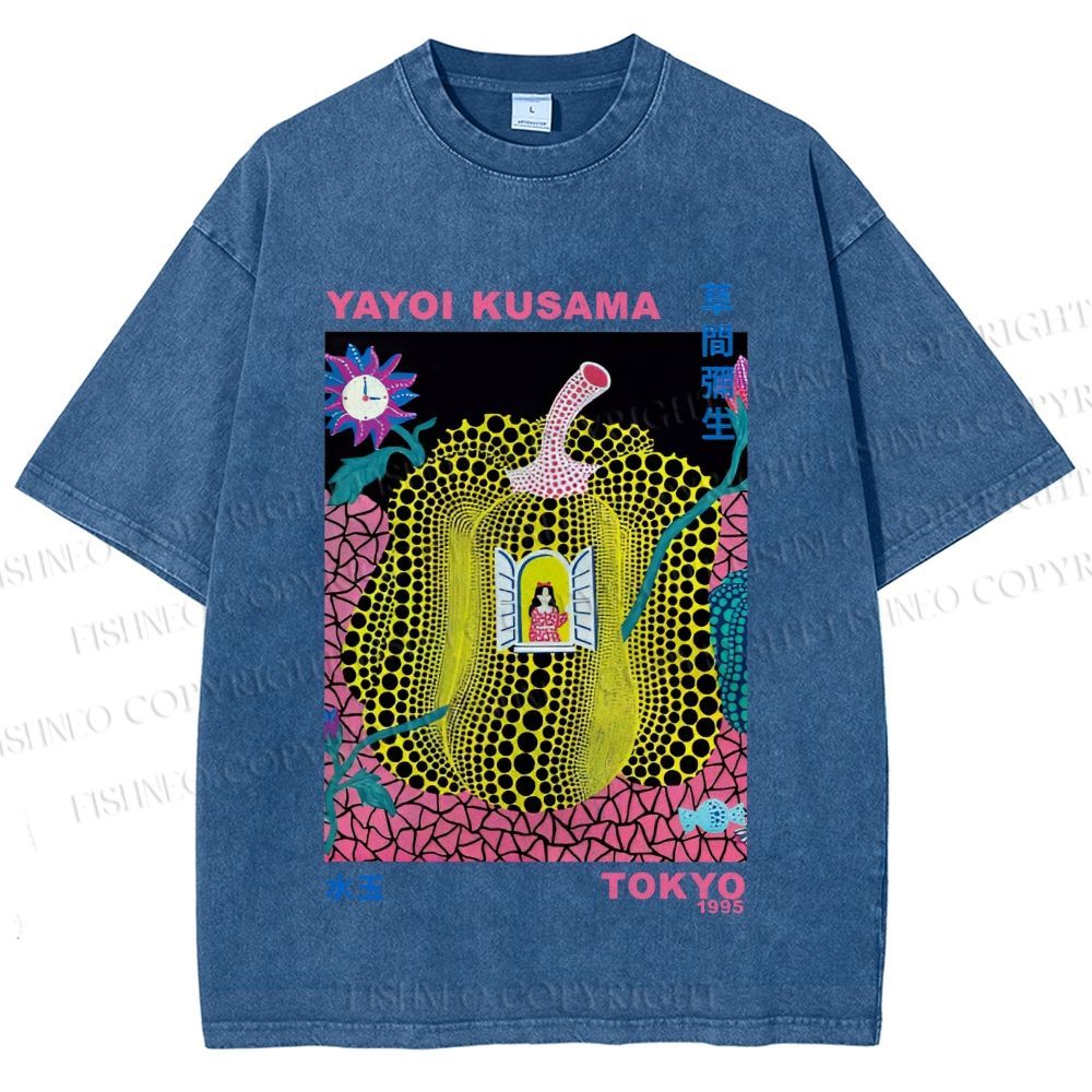 Unisex Yayoi Kusama Pumpkin Printed Washed Tee