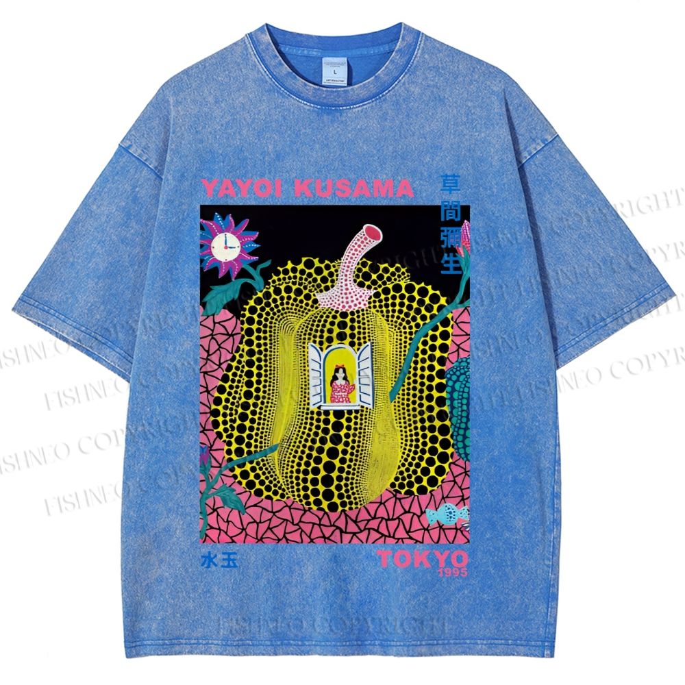 Unisex Yayoi Kusama Pumpkin Printed Washed Tee
