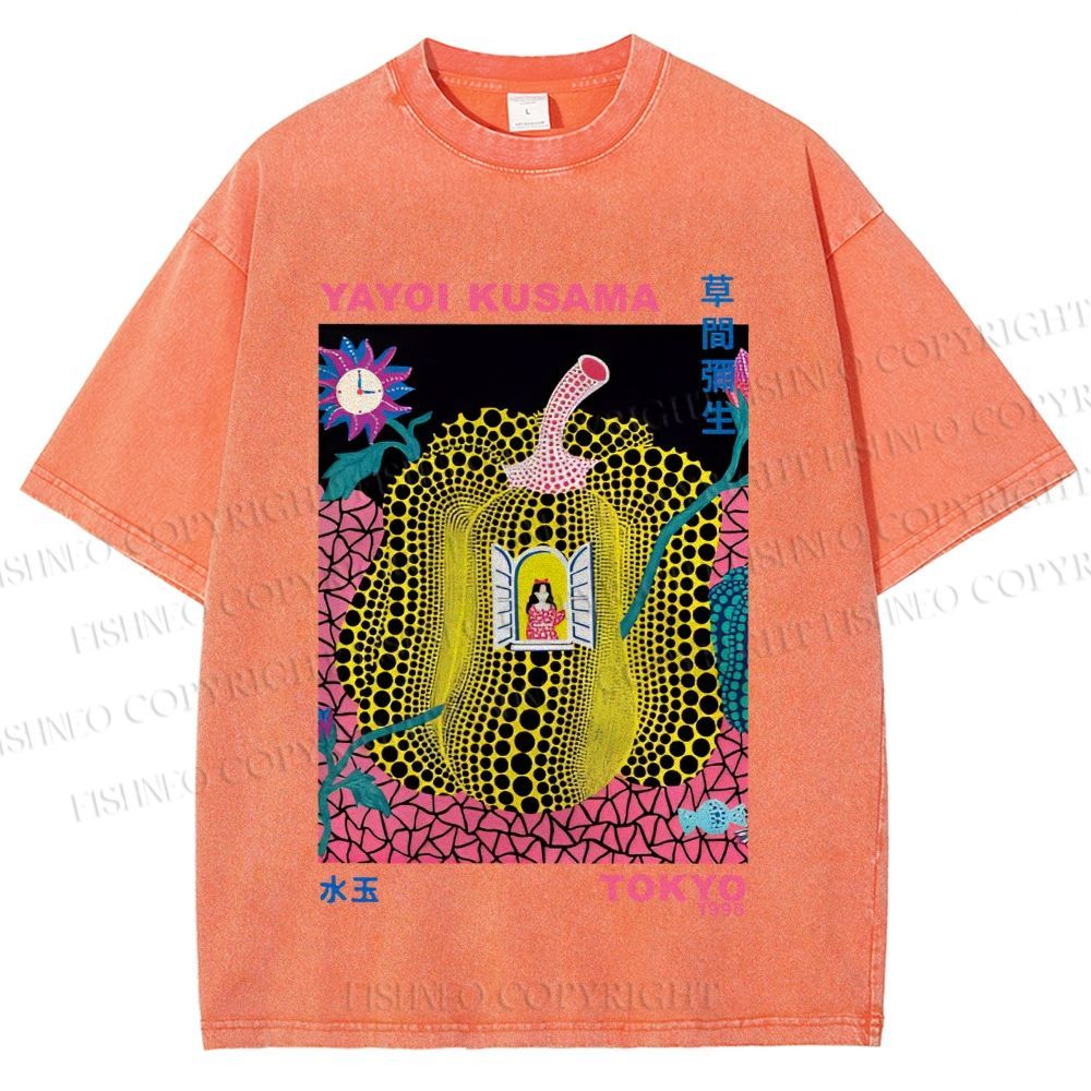 Unisex Yayoi Kusama Pumpkin Printed Washed Tee