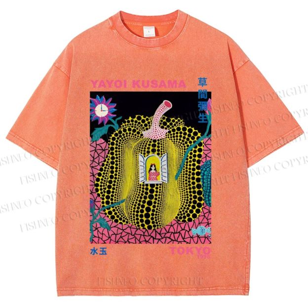 Unisex Yayoi Kusama Pumpkin Printed Washed Tee