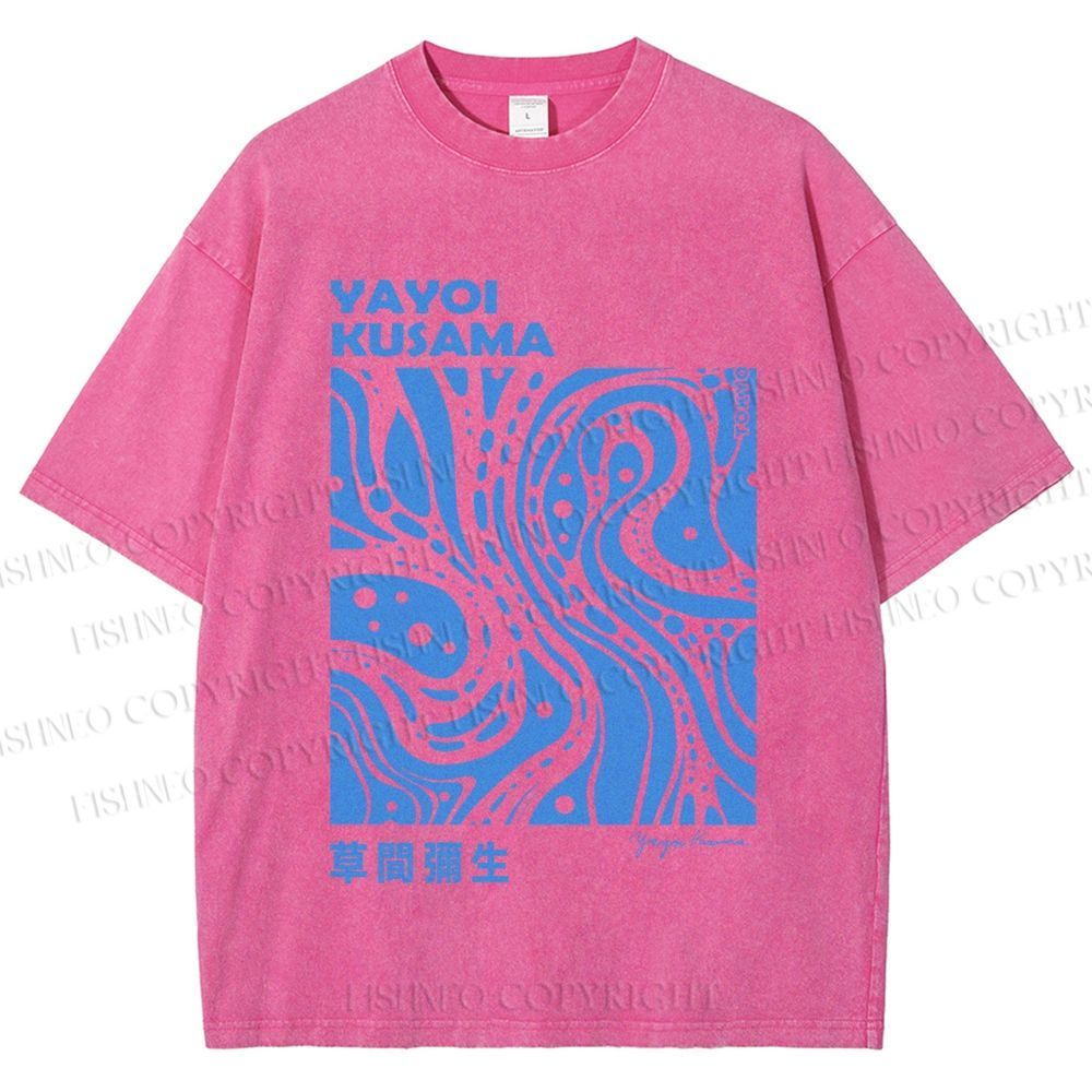 Unisex Yayoi Kusama Blue River Line Graffiti Printed Washed Tee