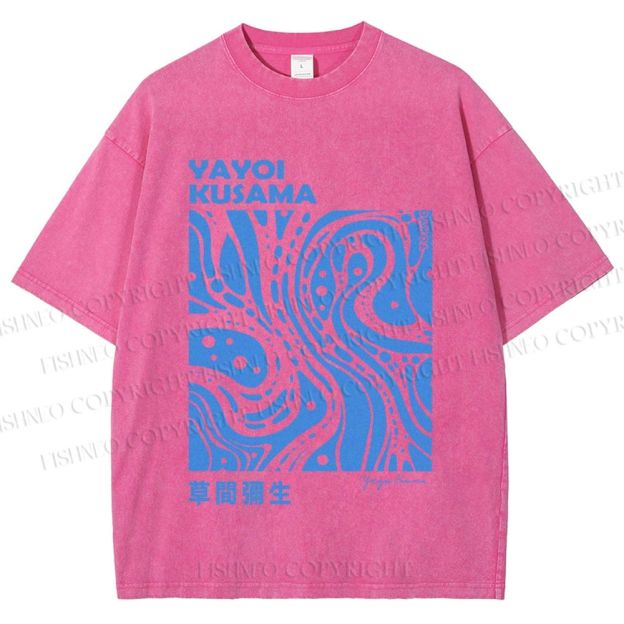 Unisex Yayoi Kusama Blue River Line Graffiti Printed Washed Tee